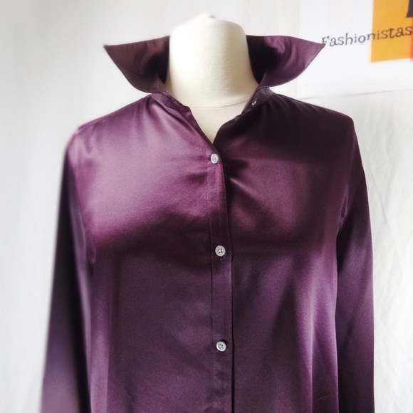 LAUREN RALPH LAUREN Purple Silk Button Shirt 10 - Picture 7 of 8